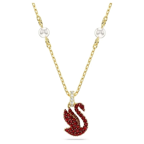 ❤️🔹️SWAROVSKI🔹️Crystal pearl Red SwanGold-tone plated Necklace